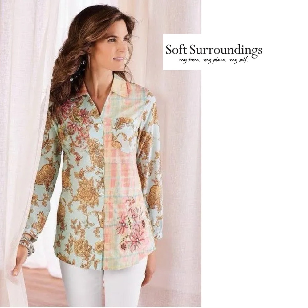 Soft Surroundings Descana Pastel Floral Blouse